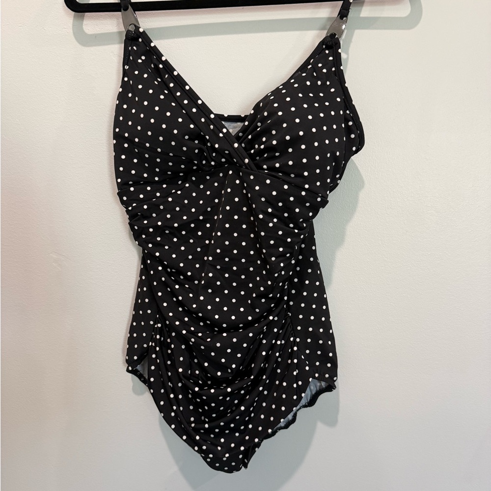 TRIMSHAPER Black Polka Dot Women Slimming Swim One Piece